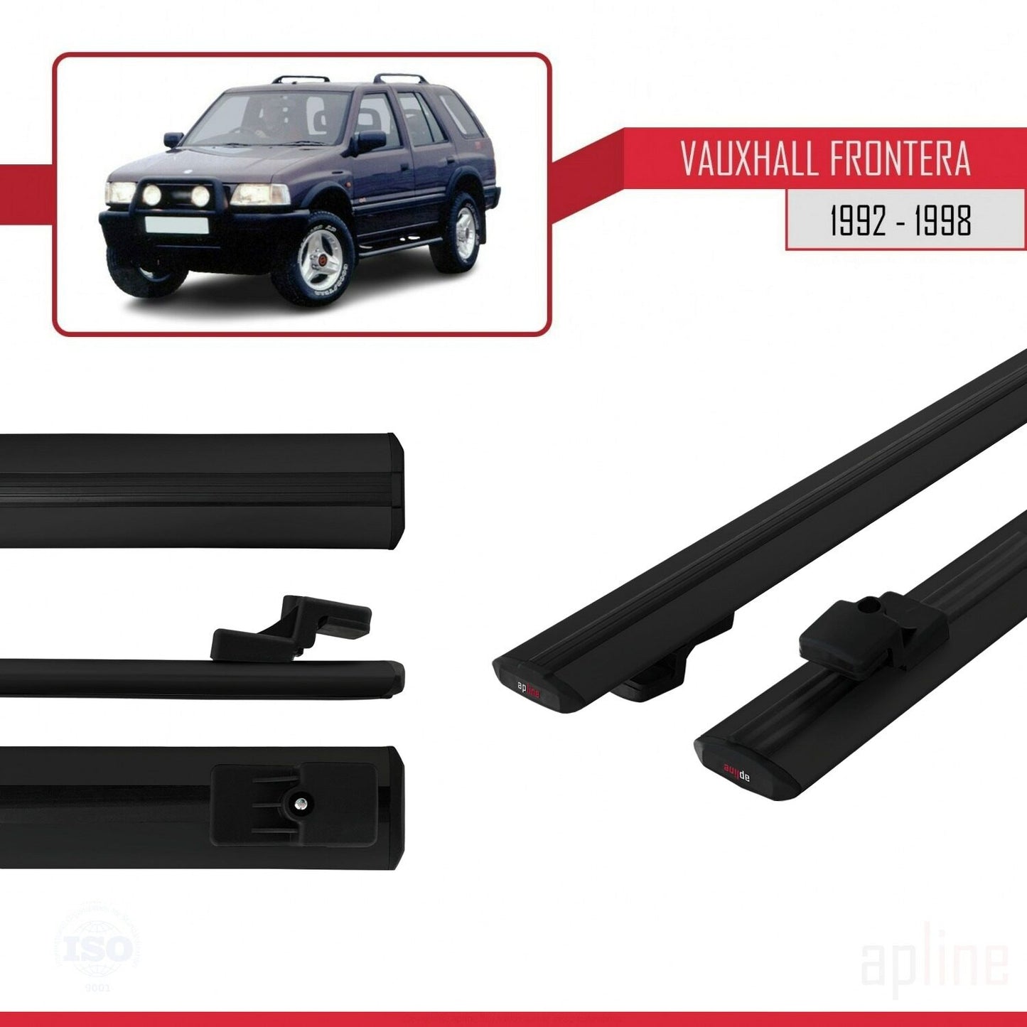 Compatible avec Vauxhall Frontera 1992-1998 BASIC Model Barres de Toit Railing Porte-Bagages de Voiture Noir Aluminium 2 Barres