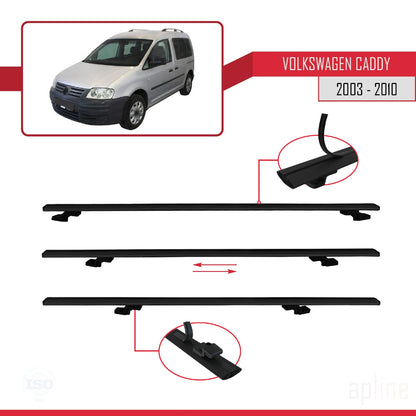 Compatible avec Volkswagen Caddy 3 (2K) 2003-2010 BASIC Model Barres de Toit Railing Porte-Bagages de Voiture Noir Aluminium 4 Barres