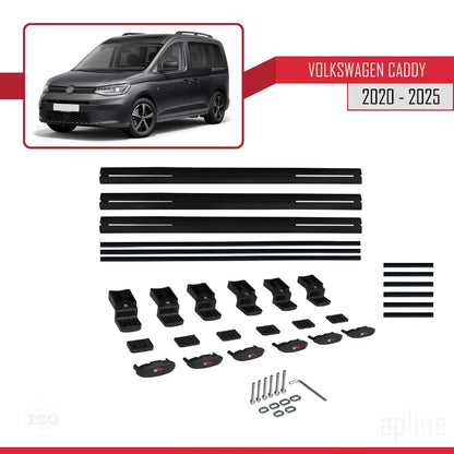 Compatible avec Volkswagen Caddy 4 (SB) 2020-2025 BASIC Model Barres de Toit Railing Porte-Bagages de Voiture Noir Aluminium 3 Barres