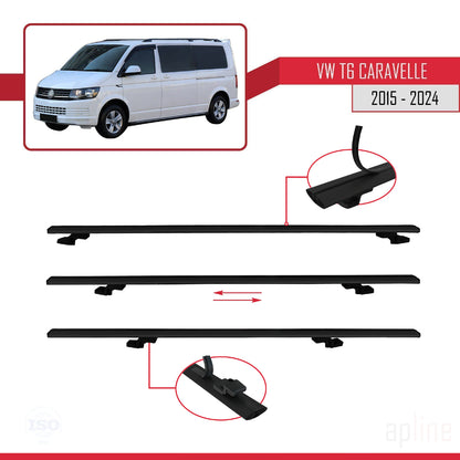 Compatible avec Volkswagen T6 Caravelle 2015-2024 BASIC Model Barres de Toit Railing Porte-Bagages de Voiture Noir Aluminium 2 Barres
