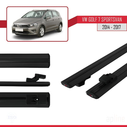 Compatible avec Volkswagen Golf Sportvan 2014-2017 BASIC Model Barres de Toit Railing Porte-Bagages de Voiture Noir Aluminium 2 Barres