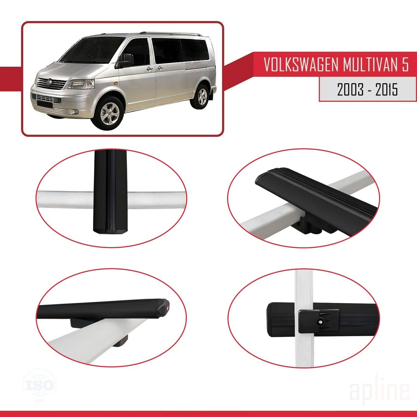 Compatible avec Volkswagen T5 Multivan 2003-2015 BASIC Model Barres de Toit Railing Porte-Bagages de Voiture Noir Aluminium 3 Barres