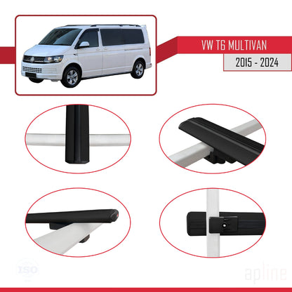 Compatible avec Volkswagen T6 Multivan 2015-2024 BASIC Model Barres de Toit Railing Porte-Bagages de Voiture Noir Aluminium 2 Barres