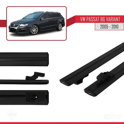 Compatible avec Volkswagen Passat B6 (3C) Variant 2005-2010 BASIC Model Barres de Toit Railing Porte-Bagages de Voiture Noir Aluminium 2 Barres