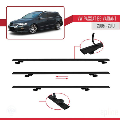 Compatible avec Volkswagen Passat B6 (3C) Variant 2005-2010 BASIC Model Barres de Toit Railing Porte-Bagages de Voiture Noir Aluminium 2 Barres