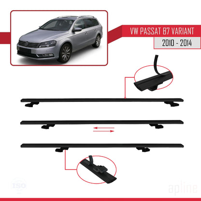 Compatible avec Volkswagen Passat B7 (3C) Variant 2010-2014 BASIC Model Barres de Toit Railing Porte-Bagages de Voiture Noir Aluminium 2 Barres