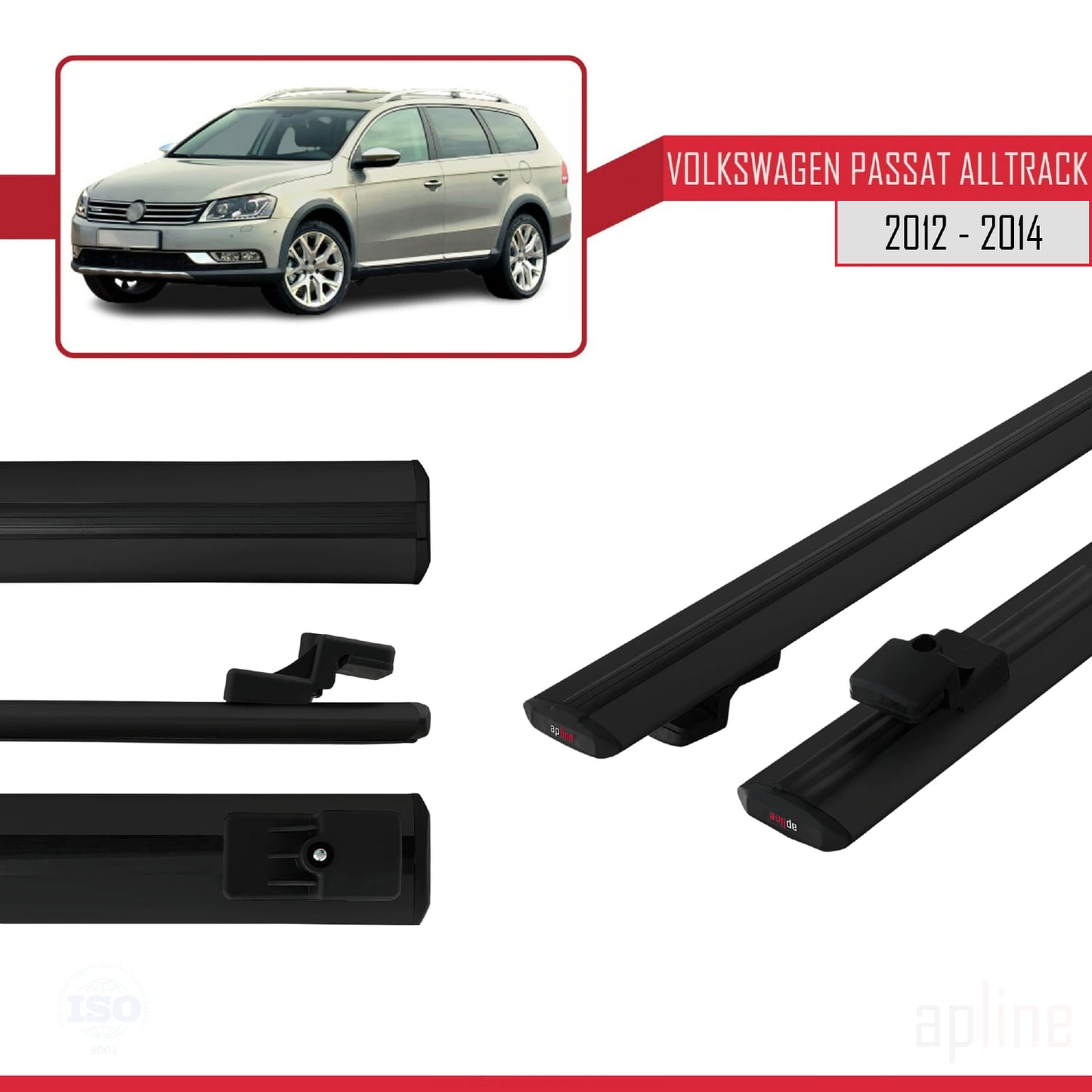 Compatible avec Volkswagen Passat B7 (3C) Alltrack 2012-2014 BASIC Model Barres de Toit Railing Porte-Bagages de Voiture Noir Aluminium 2 Barres