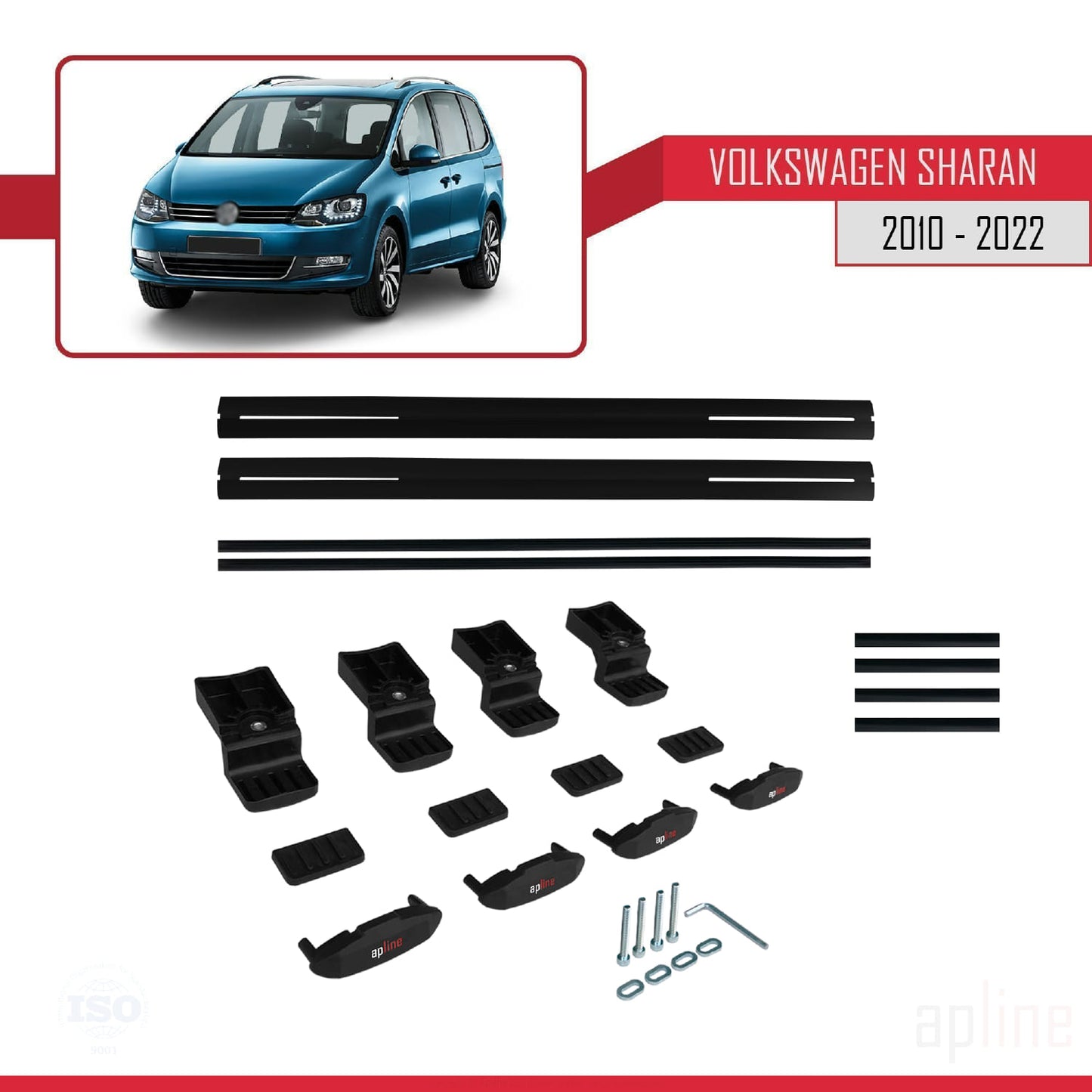 Compatible avec Volkswagen Sharan 2 (7N) 2010-2022 BASIC Model Barres de Toit Railing Porte-Bagages de Voiture Noir Aluminium 2 Barres