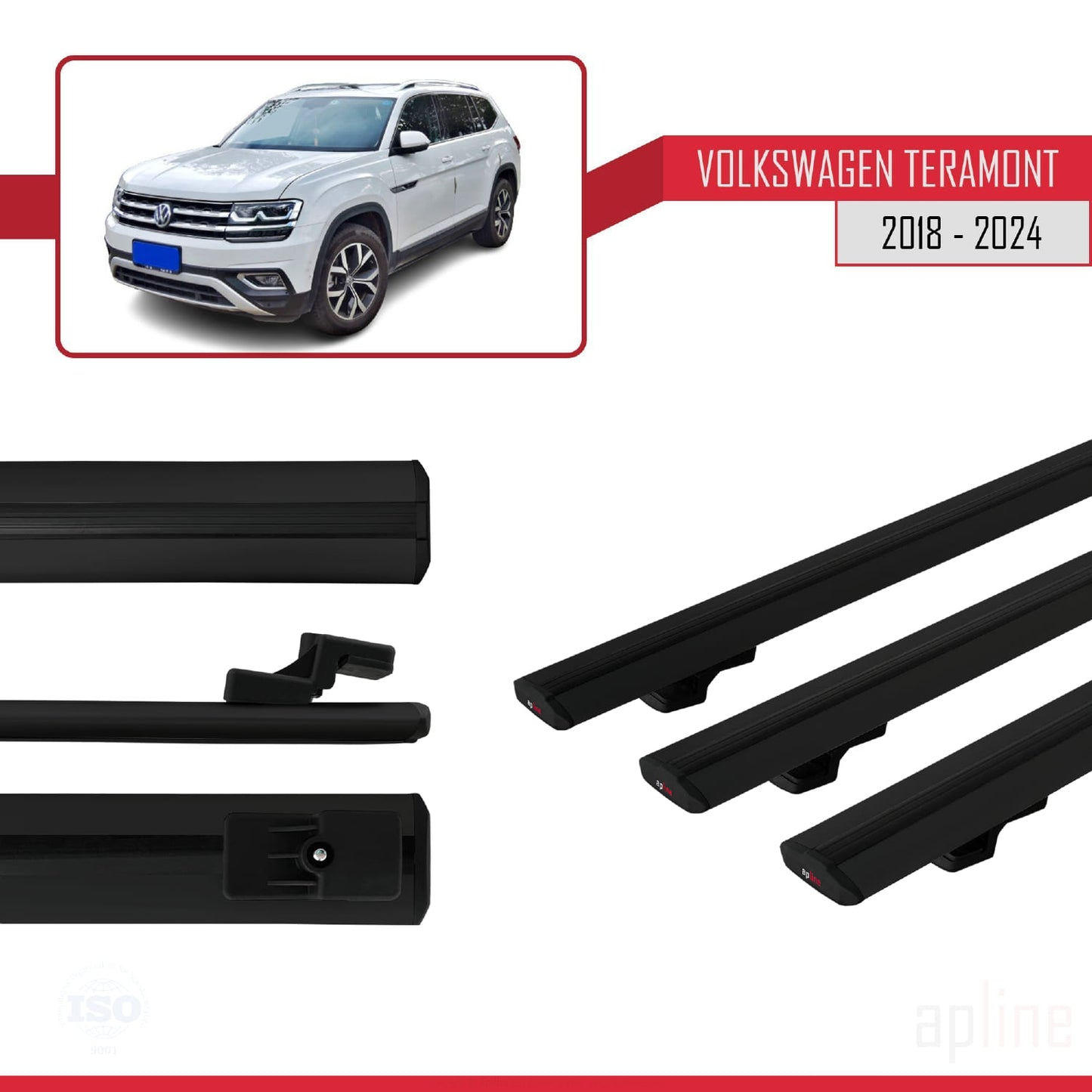 Compatible avec Volkswagen Teramont (CA1) 2018-2024 BASIC Model Barres de Toit Railing Porte-Bagages de Voiture Noir Aluminium 3 Barres