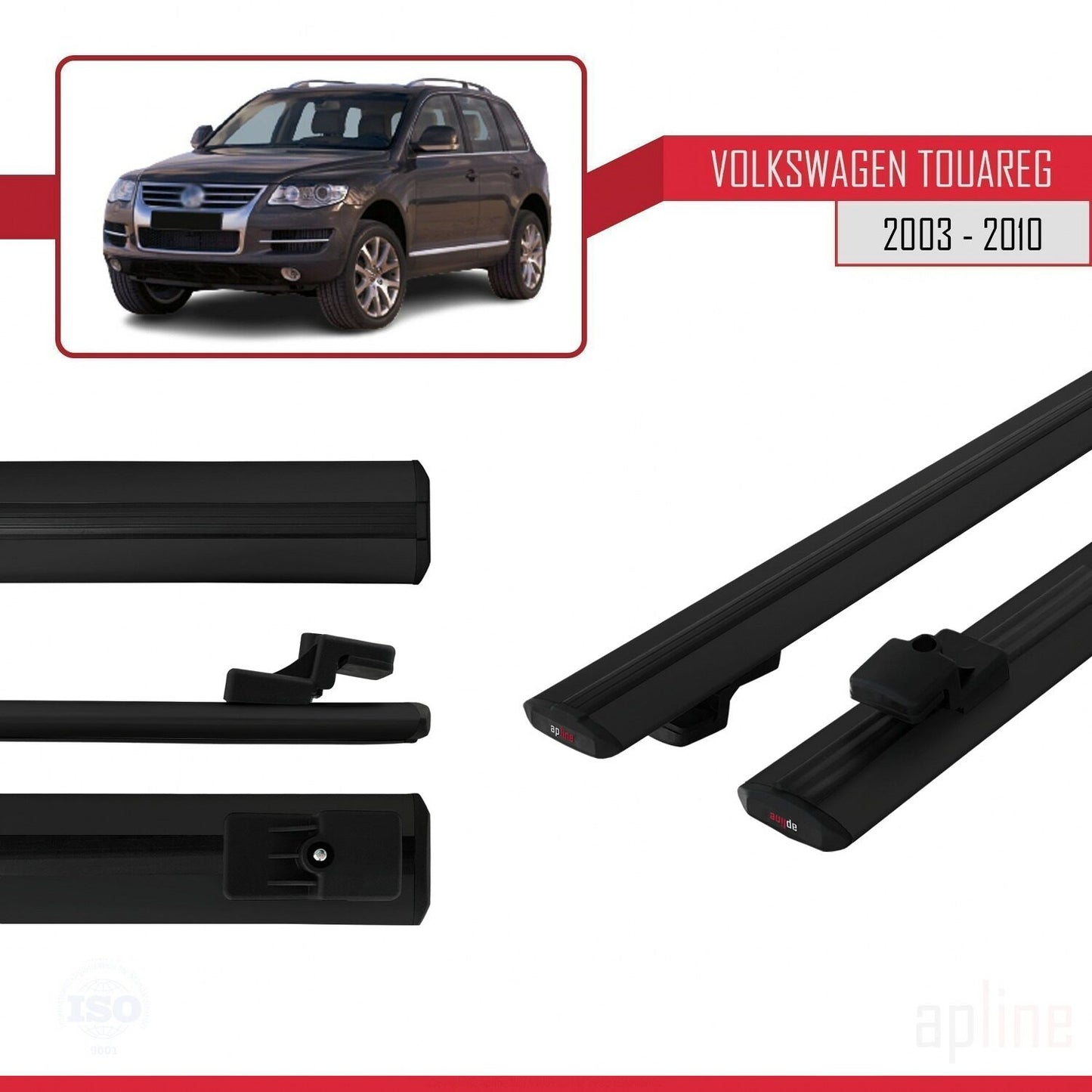 Compatible avec Volkswagen Touareg (7L) 2002-2010 BASIC Model Barres de Toit Railing Porte-Bagages de Voiture Noir Aluminium 2 Barres