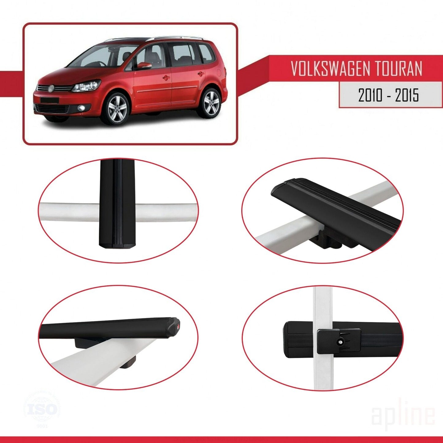 Compatible avec Volkswagen Touran (1T) Post-Facelift 2010-2015 BASIC Model Barres de Toit Railing Porte-Bagages de Voiture Noir Aluminium 3 Barres