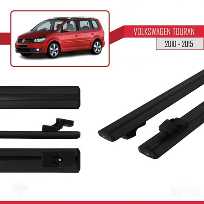 Compatible avec Volkswagen Touran (1T) Post-Facelift 2010-2015 BASIC Model Barres de Toit Railing Porte-Bagages de Voiture Noir Aluminium 2 Barres