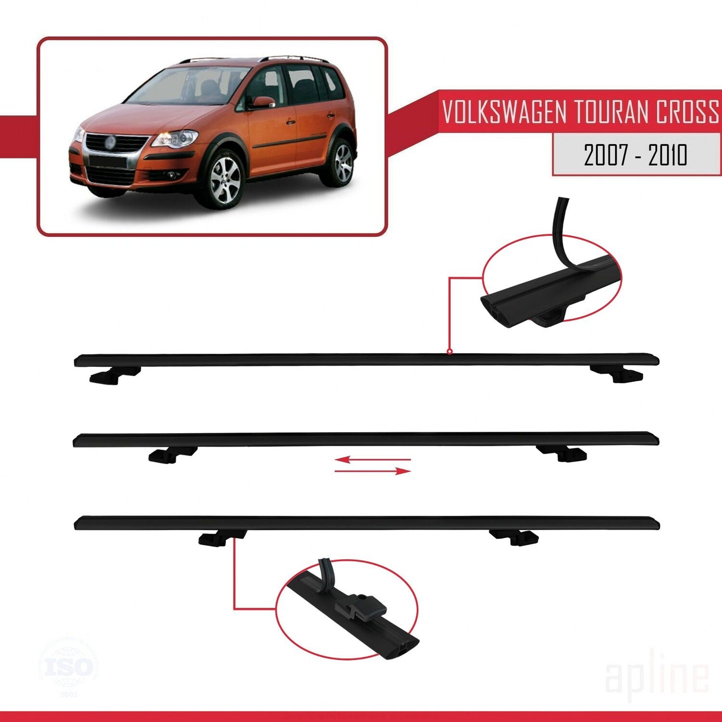 Compatible avec Volkswagen Touran Cross Pre-Facelift 2007-2010 BASIC Model Barres de Toit Railing Porte-Bagages de Voiture Noir Aluminium 3 Barres