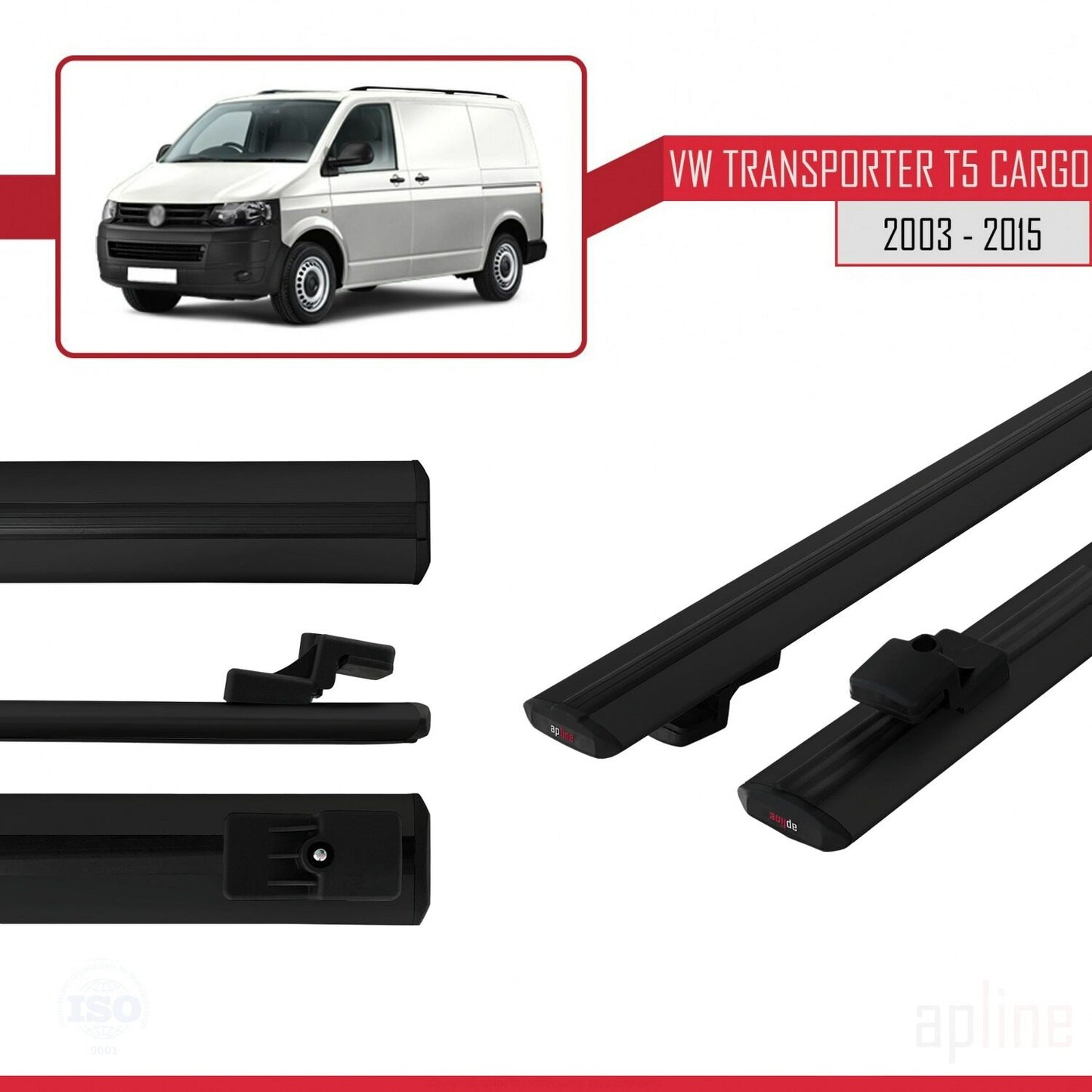 Compatible avec Volkswagen T5 Transporter 2003-2015 BASIC Model Barres de Toit Railing Porte-Bagages de Voiture Noir Aluminium 2 Barres