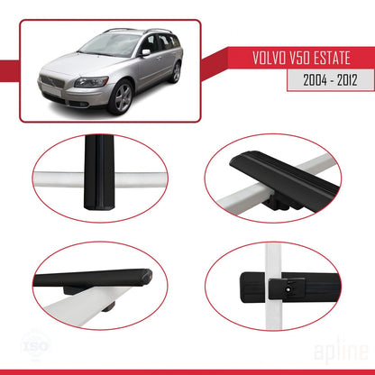 Compatible with Volvo V50 2004-2012 BASIC Model Car Roof Rack Cross Bar Black Aluminium 3 Bars