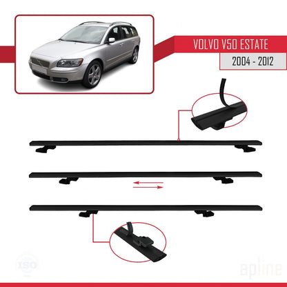 Compatible with Volvo V50 2004-2012 BASIC Model Car Roof Rack Cross Bar Black Aluminium 3 Bars
