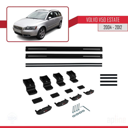Compatible with Volvo V50 2004-2012 BASIC Model Car Roof Rack Cross Bar Black Aluminium 3 Bars