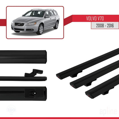 Compatible avec Volvo V70 III 2008-2016 BASIC Model Barres de Toit Railing Porte-Bagages de Voiture Noir Aluminium 3 Barres