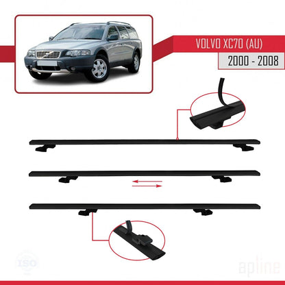 Compatible avec Volvo XC70 (P2) 2000-2007 BASIC Model Barres de Toit Railing Porte-Bagages de Voiture Noir Aluminium 2 Barres
