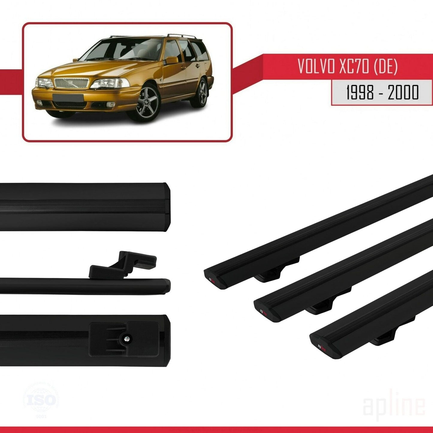 Compatible with Volvo XC70 1998-2000 BASIC Model Car Roof Rack Cross Bar Black Aluminium 3 Bars