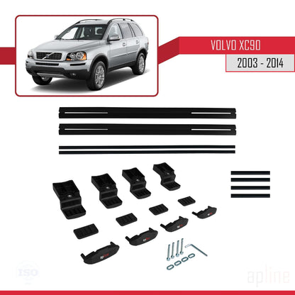 Compatible avec Volvo XC90 2003-2014 BASIC Model Barres de Toit Railing Porte-Bagages de Voiture Noir Aluminium 2 Barres