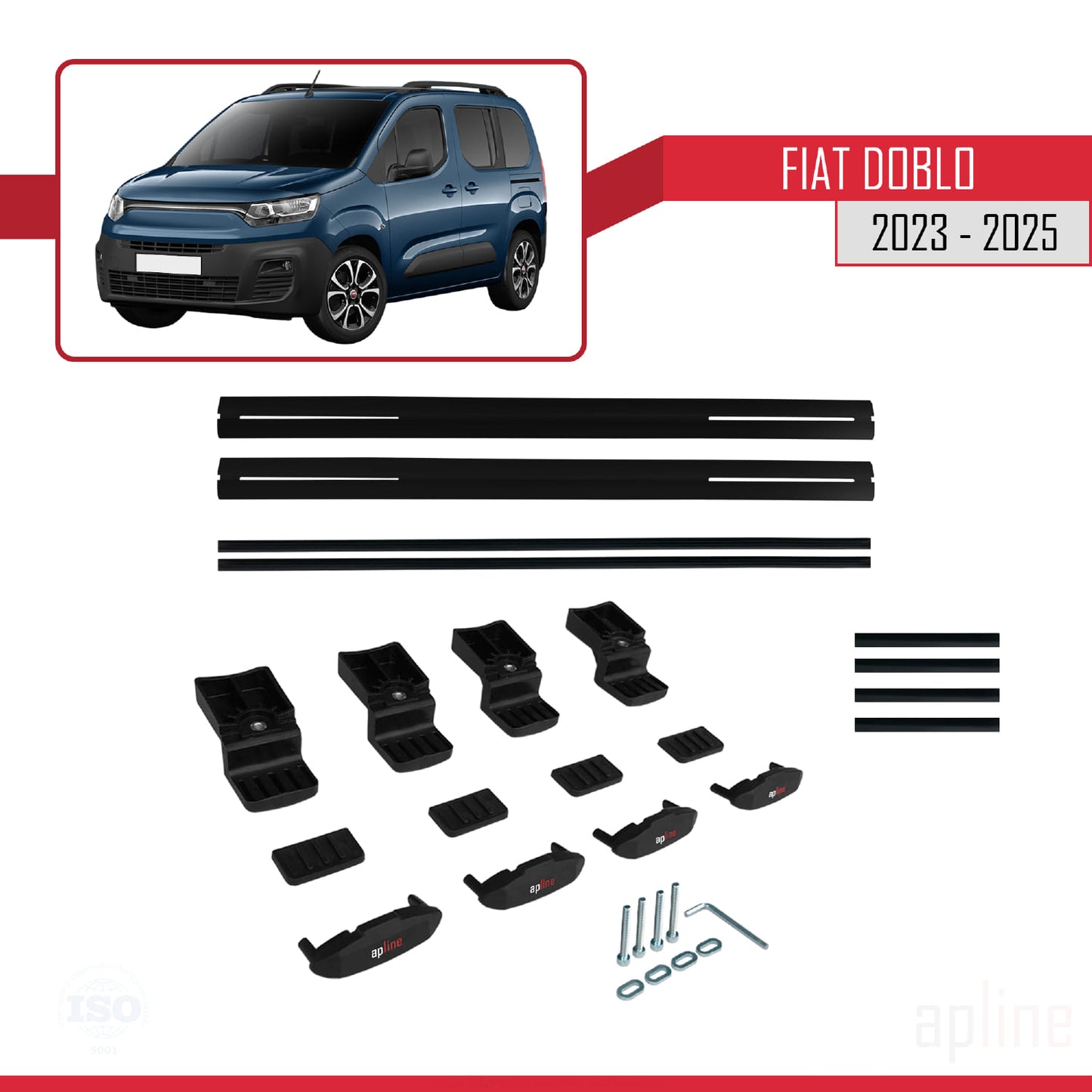Compatible avec Fiat Doblo 3 2023-2025 BASIC Model Barres de Toit Railing Porte-Bagages de Voiture Noir Aluminium 2 Barres