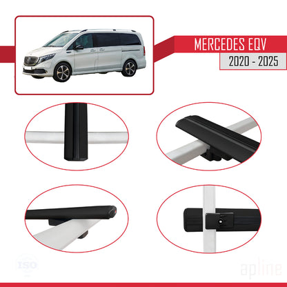 Compatible avec Mercedes EQV (W447) 2020-2025 BASIC Model Barres de Toit Railing Porte-Bagages de Voiture Noir Aluminium 3 Barres