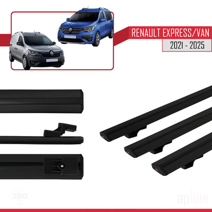 Compatible avec Renault Express 2021-2025 BASIC Model Barres de Toit Railing Porte-Bagages de Voiture Noir Aluminium 3 Barres