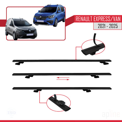 Compatible avec Renault Express 2021-2025 BASIC Model Barres de Toit Railing Porte-Bagages de Voiture Noir Aluminium 3 Barres