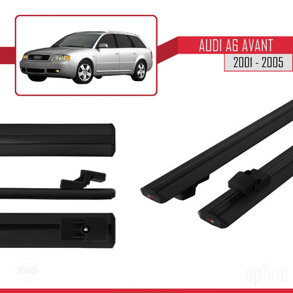 Compatible avec Audi A6 Avant 2001-2005 BASIC Model Barres de Toit Railing Porte-Bagages de Voiture Noir Aluminium 2 Barres