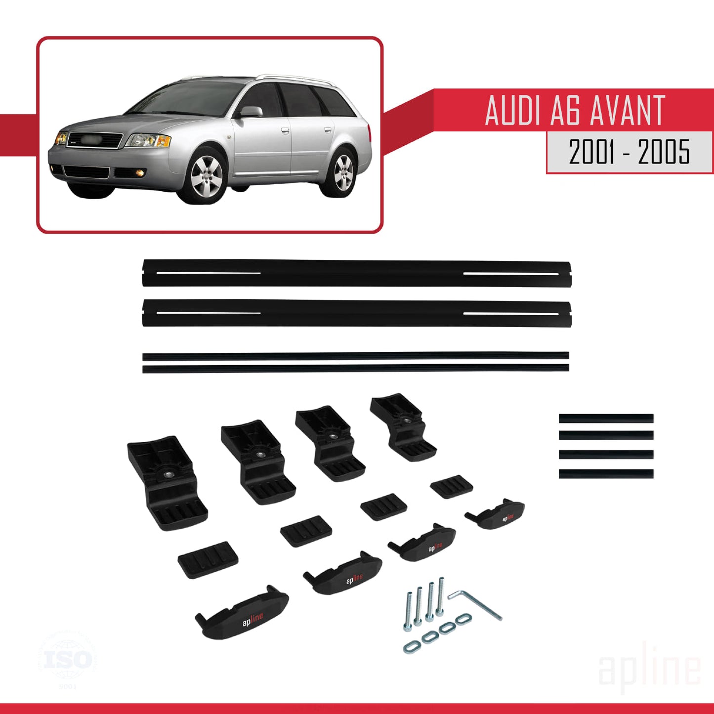 Compatible avec Audi A6 Avant 2001-2005 BASIC Model Barres de Toit Railing Porte-Bagages de Voiture Noir Aluminium 2 Barres