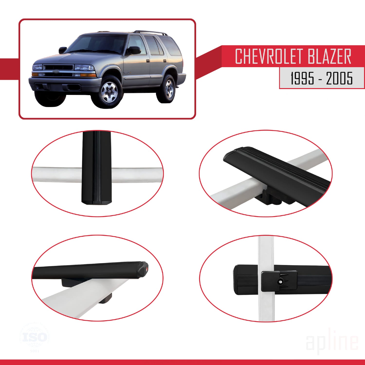 Compatible avec Chevrolet Blazer 1995-2005 BASIC Model Barres de Toit Railing Porte-Bagages de Voiture Noir Aluminium 3 Barres