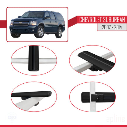 Compatible avec Chevrolet Suburban 2007-2014 BASIC Model Barres de Toit Railing Porte-Bagages de Voiture Noir Aluminium 3 Barres