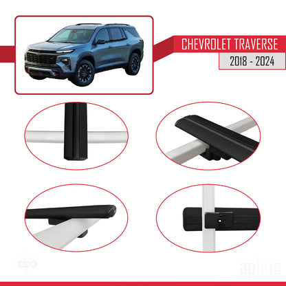 Compatible avec Chevrolet Traverse 2018-2024 BASIC Model Barres de Toit Railing Porte-Bagages de Voiture Noir Aluminium 3 Barres
