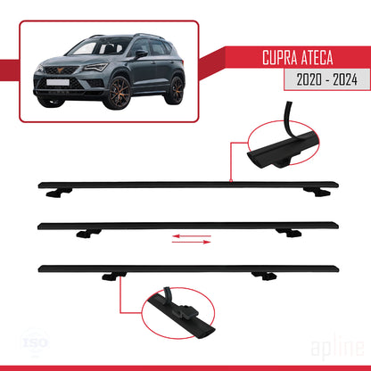 Compatible avec Cupra Ateca 2020-2024 BASIC Model Barres de Toit Railing Porte-Bagages de Voiture Noir Aluminium 2 Barres