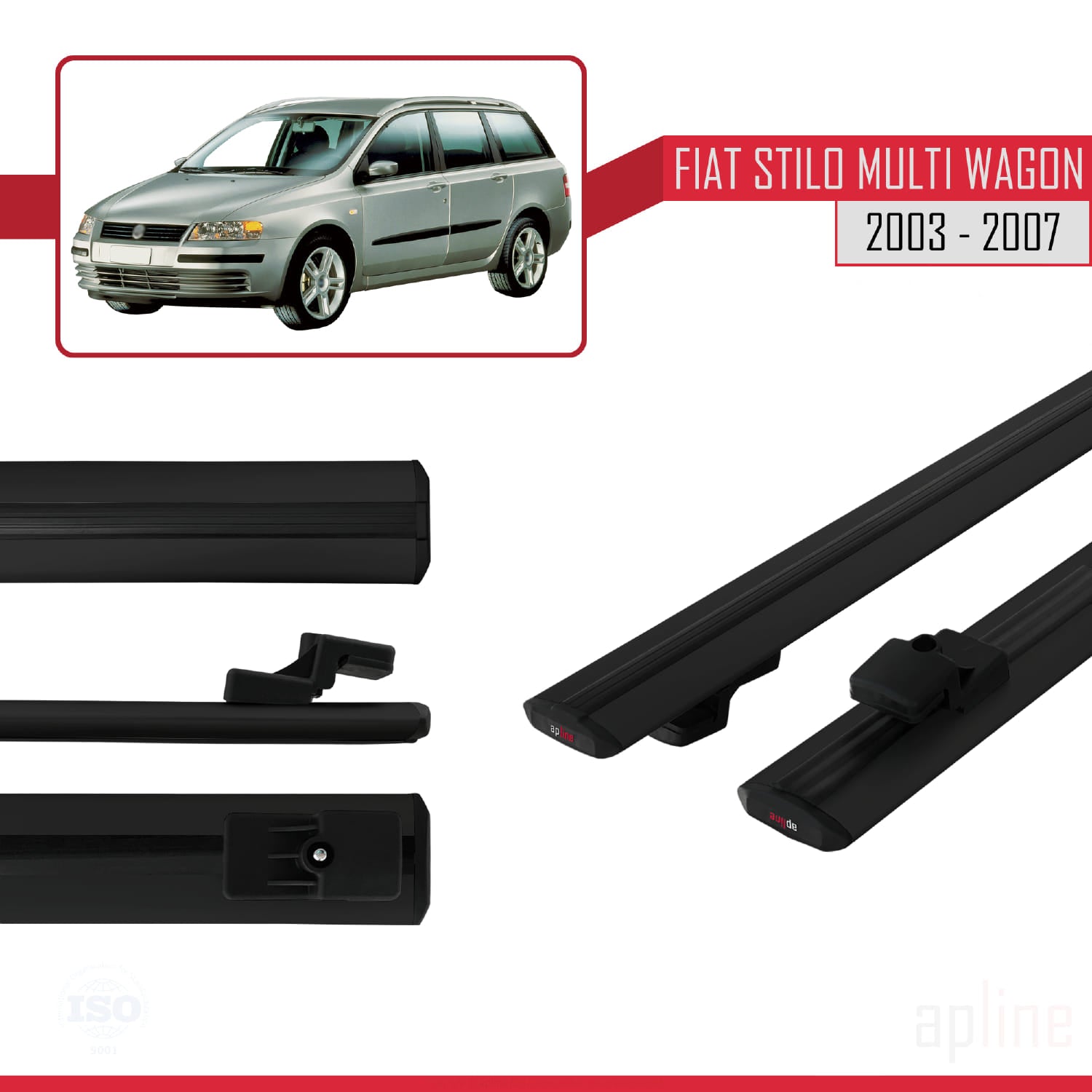 Compatible avec Fiat Stilo Multi Wagon 2003-2007 BASIC Model Barres de Toit Railing Porte-Bagages de Voiture Noir Aluminium 2 Barres