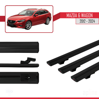 Compatible avec Mazda 6 Wagon 2012-2024 BASIC Model Barres de Toit Railing Porte-Bagages de Voiture Noir Aluminium 3 Barres