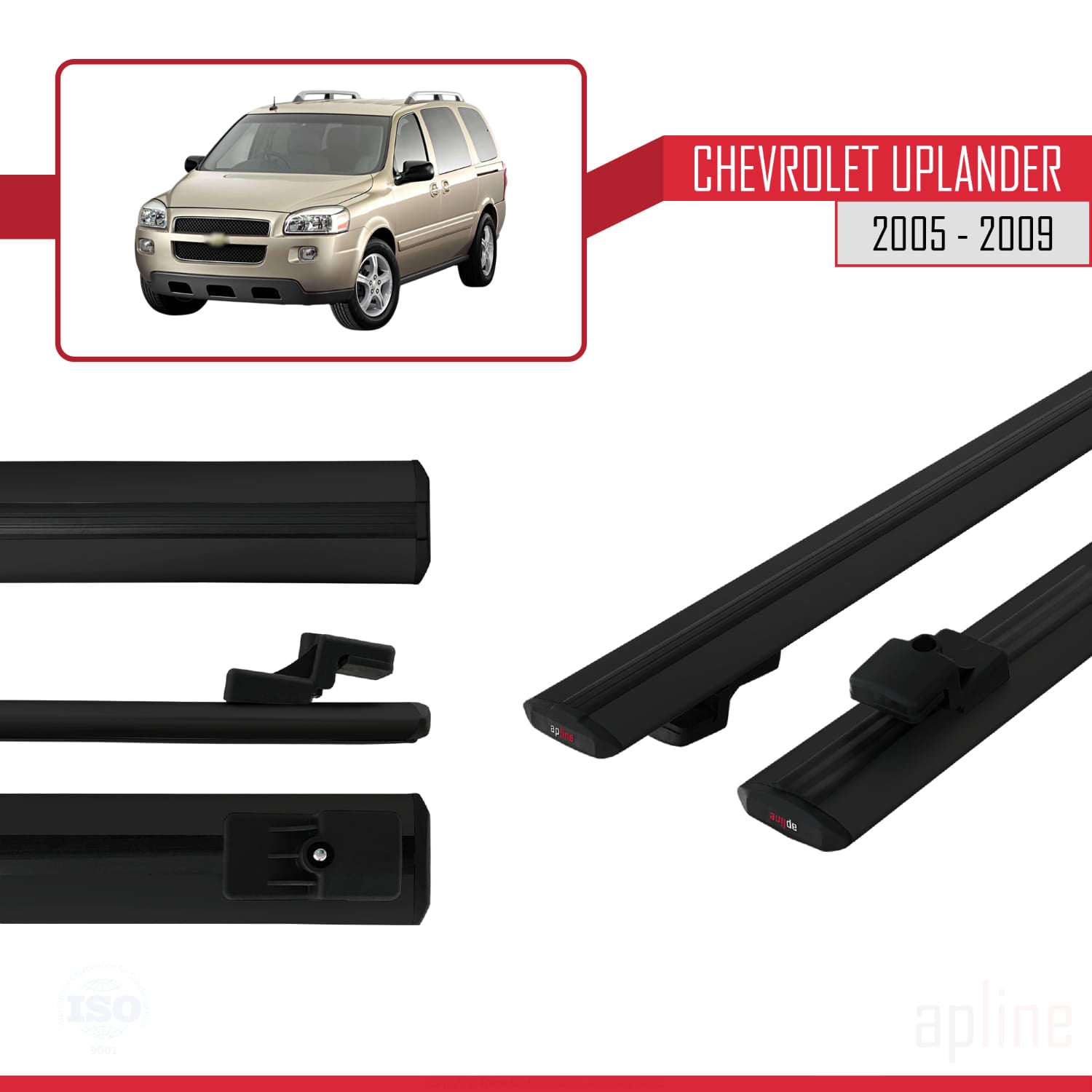 Compatible avec Chevrolet Uplander 2005-2009 BASIC Model Barres de Toit Railing Porte-Bagages de Voiture Noir Aluminium 2 Barres