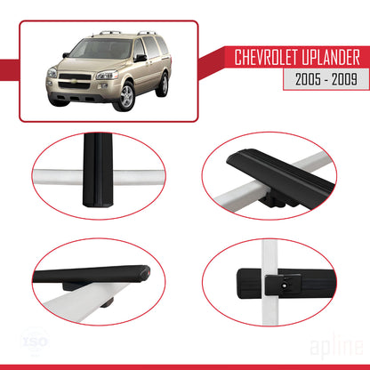Compatible avec Chevrolet Uplander 2005-2009 BASIC Model Barres de Toit Railing Porte-Bagages de Voiture Noir Aluminium 2 Barres