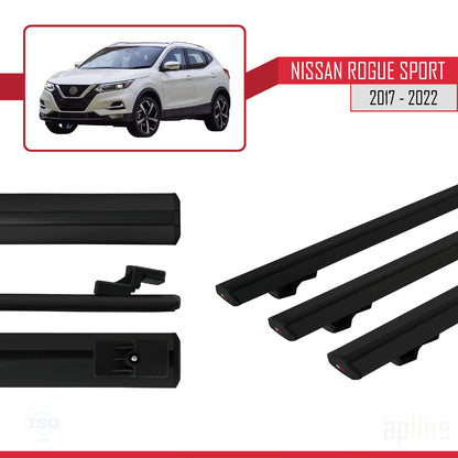 Compatible avec Nissan Rogue Sport 2017-2022 BASIC Model Barres de Toit Railing Porte-Bagages de Voiture Noir Aluminium 3 Barres
