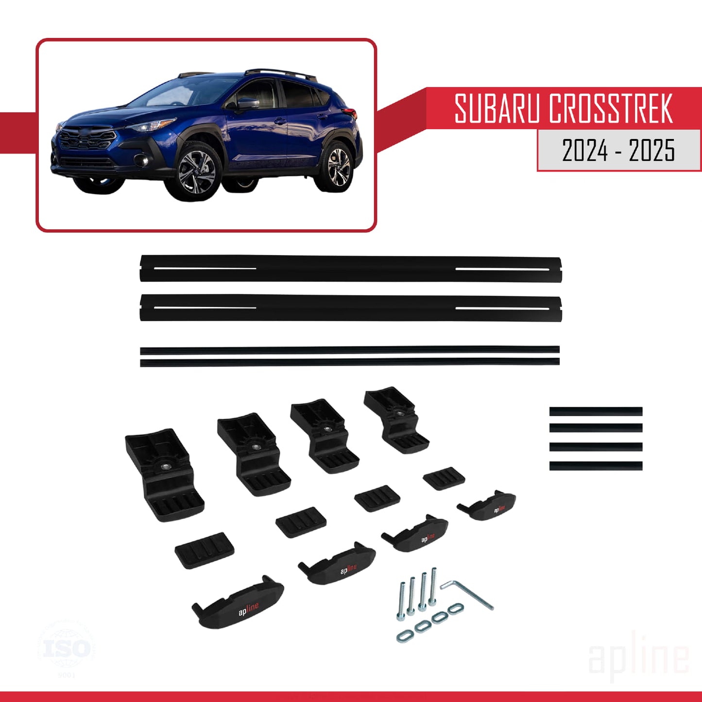 Compatible avec Subaru Crosstrek 2024-2025 BASIC Model Barres de Toit Railing Porte-Bagages de Voiture Noir Aluminium 2 Barres