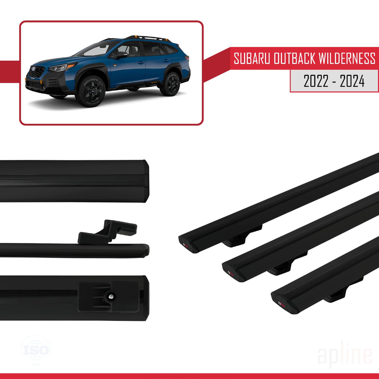 Compatible avec Subaru Outback Wilderness 2022-2024 BASIC Model Barres de Toit Railing Porte-Bagages de Voiture Noir Aluminium 3 Barres