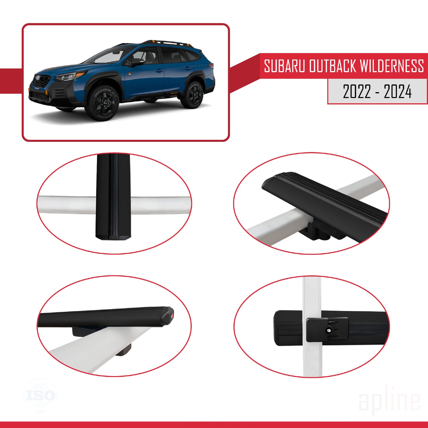 Compatible avec Subaru Outback Wilderness 2022-2024 BASIC Model Barres de Toit Railing Porte-Bagages de Voiture Noir Aluminium 3 Barres