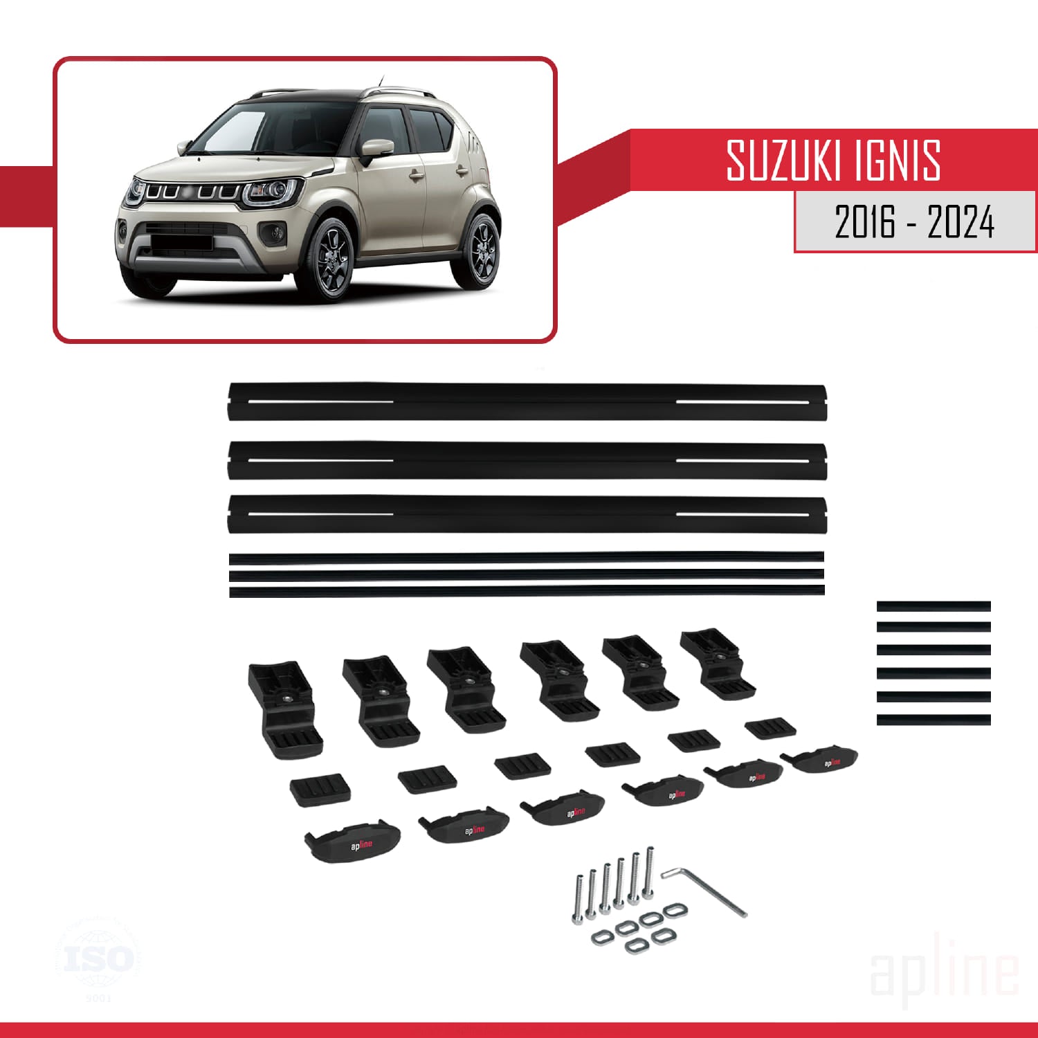 Compatible avec Suzuki Ignis 2016-2024 BASIC Model Barres de Toit Railing Porte-Bagages de Voiture Noir Aluminium 3 Barres