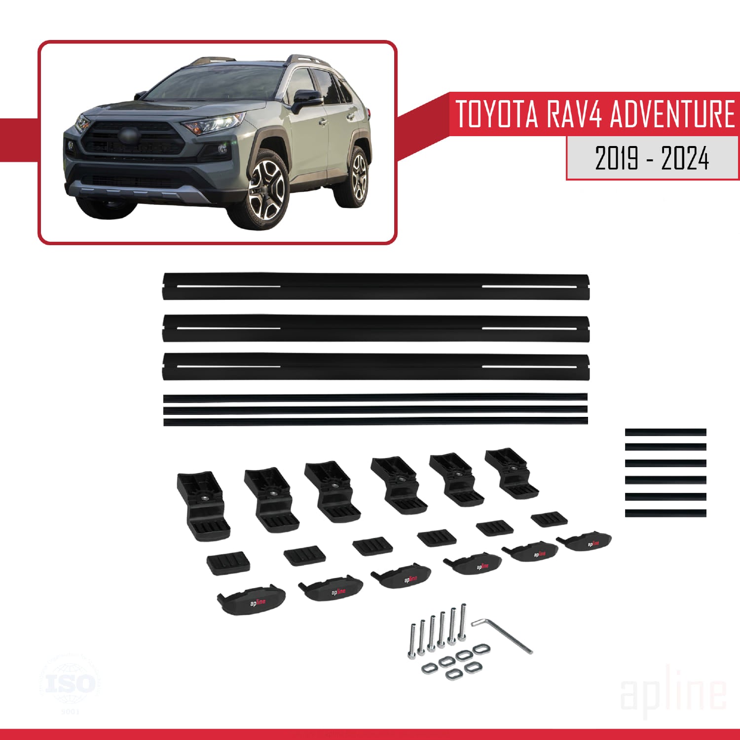 Compatible avec Toyota RAV4 Adventure 2019-2024 BASIC Model Barres de Toit Railing Porte-Bagages de Voiture Noir Aluminium 3 Barres