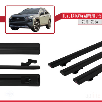 Compatible avec Toyota RAV4 Adventure 2019-2024 BASIC Model Barres de Toit Railing Porte-Bagages de Voiture Noir Aluminium 3 Barres