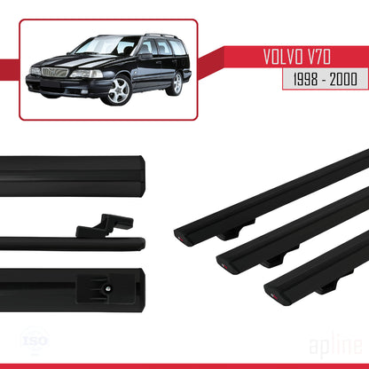 Compatible avec Volvo V70 1998-2000 BASIC Model Barres de Toit Railing Porte-Bagages de Voiture Noir Aluminium 3 Barres