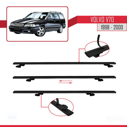 Compatible avec Volvo V70 1998-2000 BASIC Model Barres de Toit Railing Porte-Bagages de Voiture Noir Aluminium 2 Barres