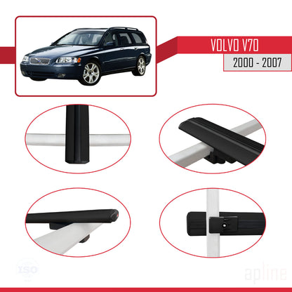 Compatible avec Volvo V70 2000-2007 BASIC Model Barres de Toit Railing Porte-Bagages de Voiture Noir Aluminium 3 Barres