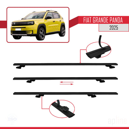 Compatible avec Fiat Grande Panda 2025-2025 BASIC Model Barres de Toit Railing Porte-Bagages de Voiture Noir Aluminium 3 Barres